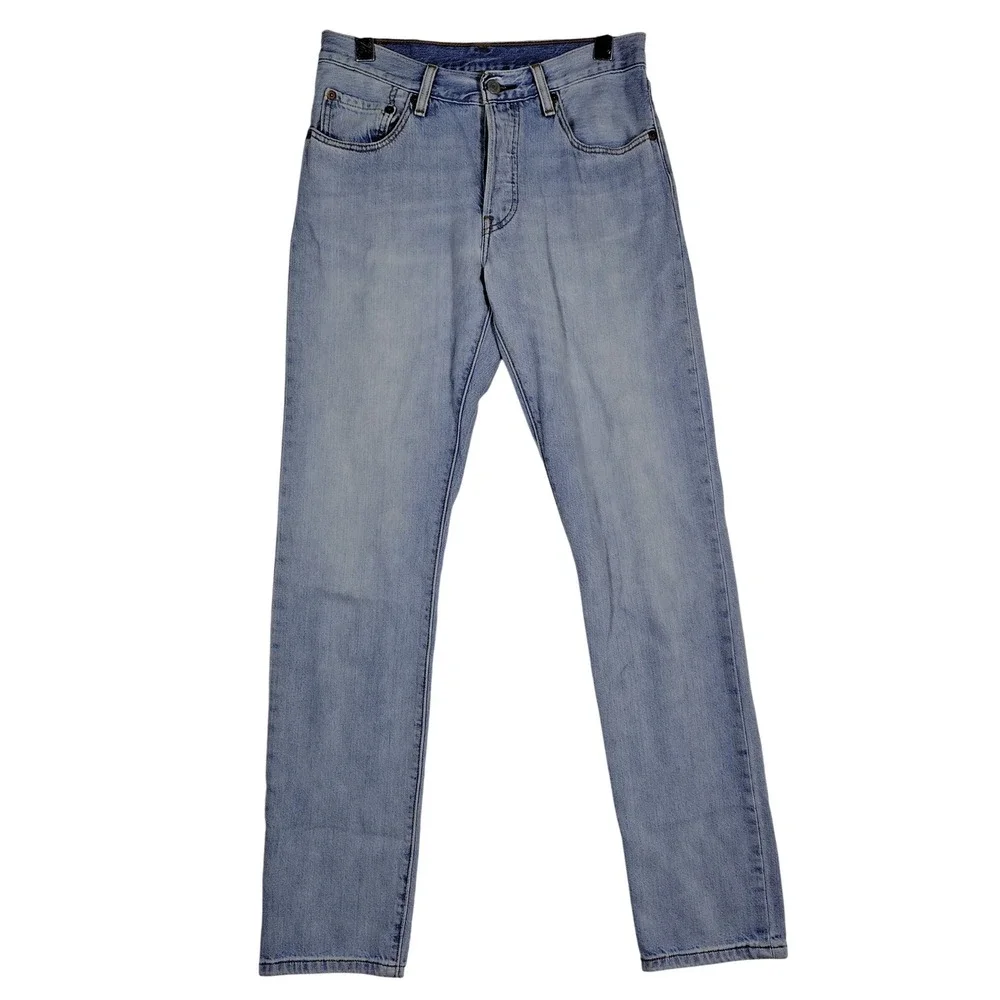 Levis 501 Original Fit Jeans Mens 30x30 Light Wash Blue Button Fly Straight